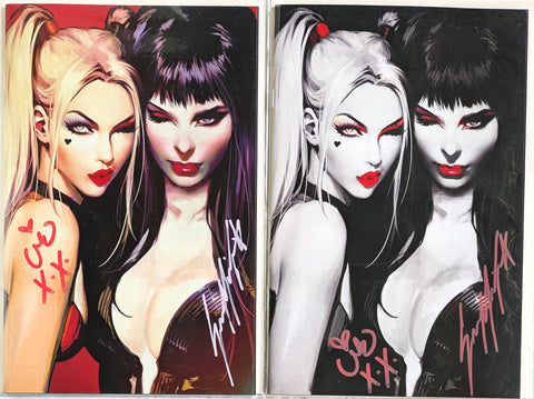 Harley Quinn X Elvira #1 - DOUBLE SIGNED NYCC CK Shared Exclusive - Face by Rachie, Sozomaika