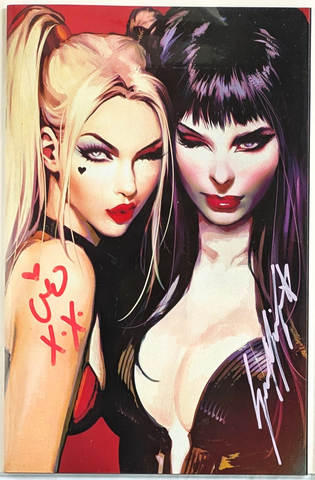 Harley Quinn X Elvira #1 - DOUBLE SIGNED NYCC CK Shared Exclusive - Face by Rachie, Sozomaika
